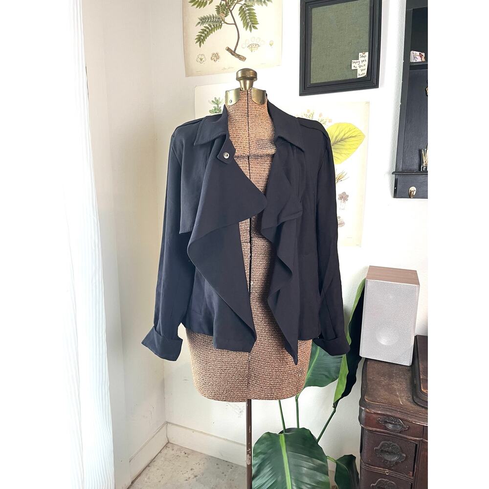 Simply VeraWang Women’s Jacket Size L Black Draped Open Front Minimalist Goth